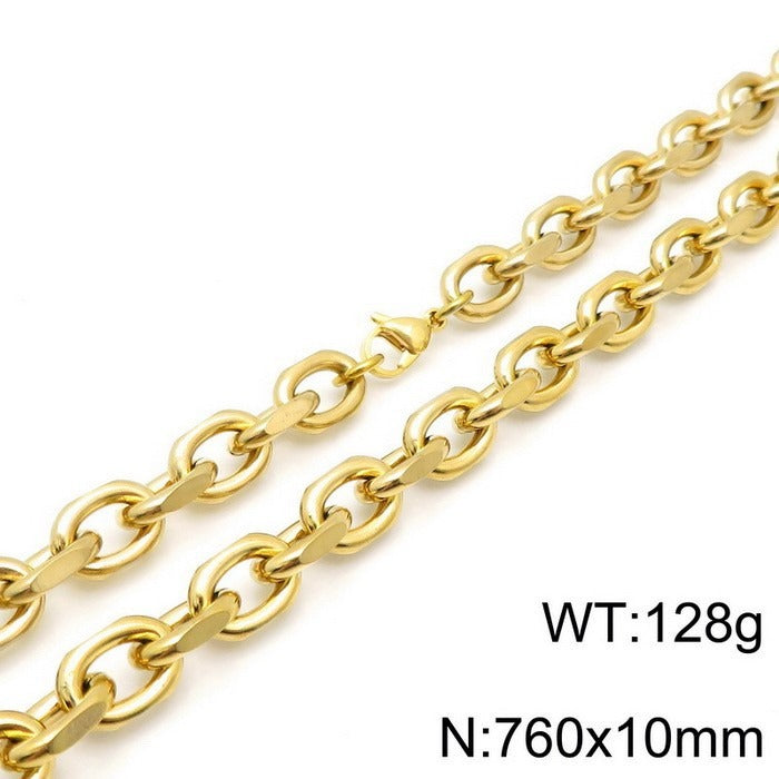 Kemstone Matte Stainless Steel O-Link Chain Set – Gothic Rock Choker & Bracelet for Men’s Urban Streetwear KS138454-Z