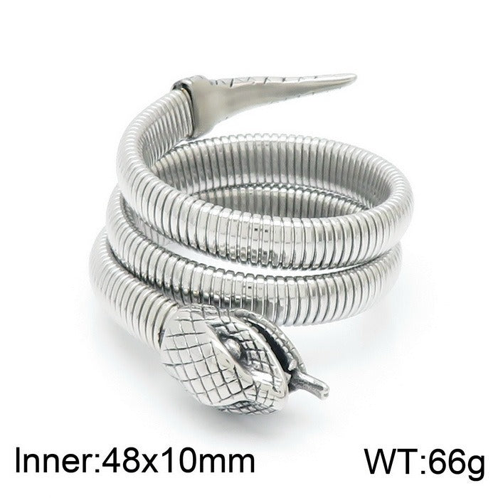 Kemstone Men’s Snake Bracelet – Punk Gothic Stainless Steel Cuff with Red/Green Eyes Norse-Inspired KB148287