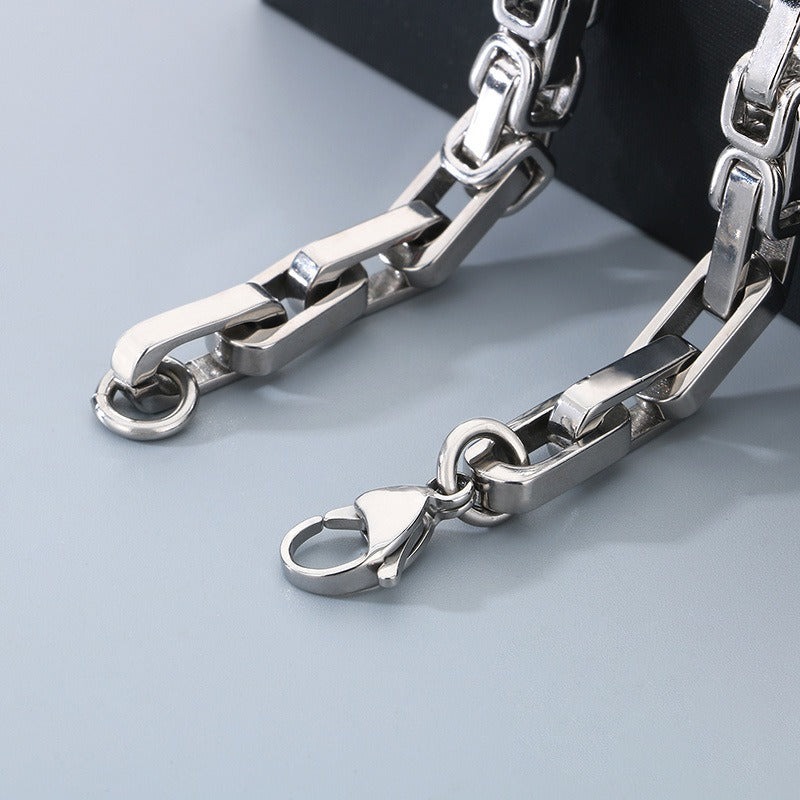 Kemstone Rock-Edge Steel Plate Bracelet – 6mm Mixed Metal Chain for Men | Gothic Punk Streetwear Jewelry KB185313-Z