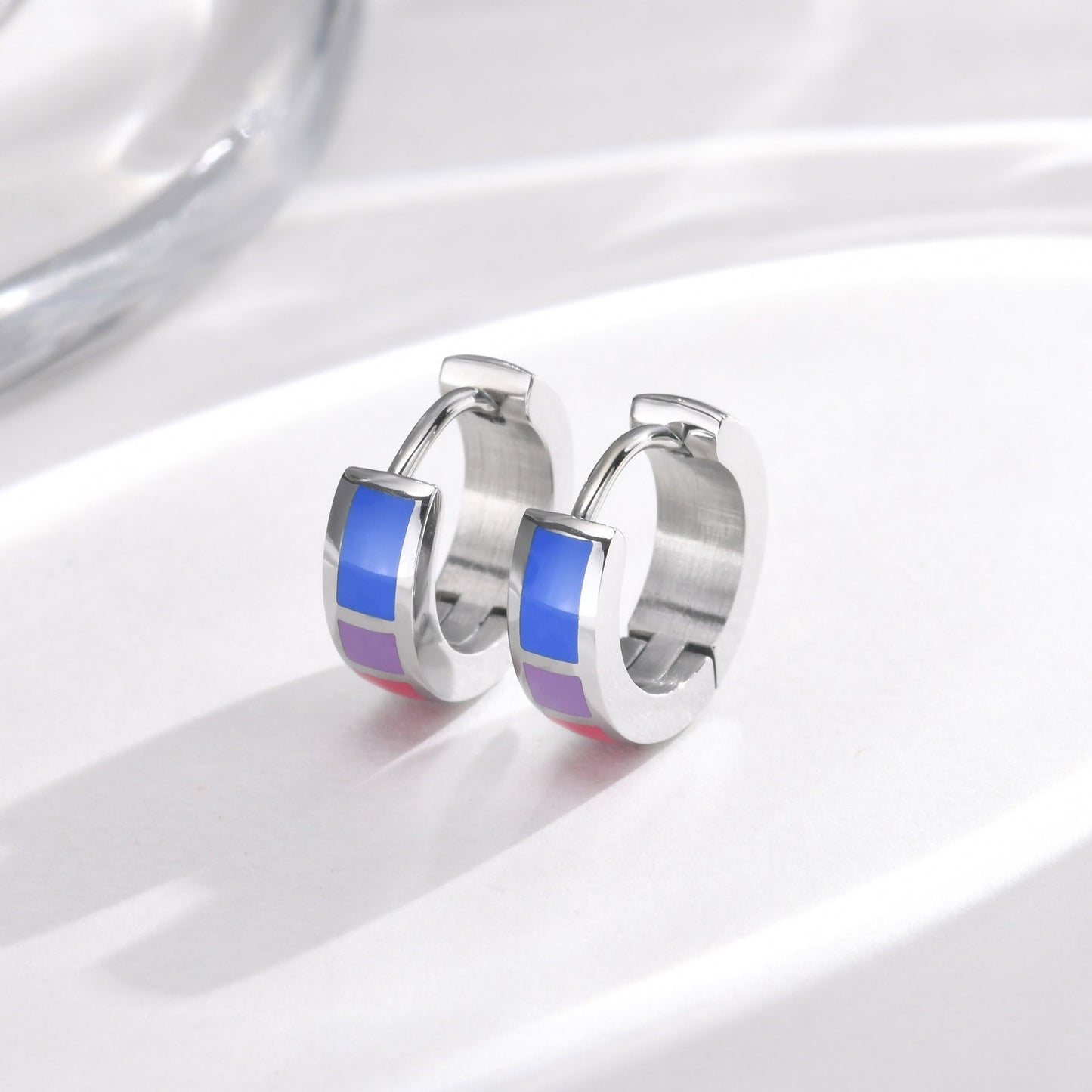 Kemstone Stainless Steel Color Block Hoop Earrings – 13mm Small Huggie Punk Street Style PE-014