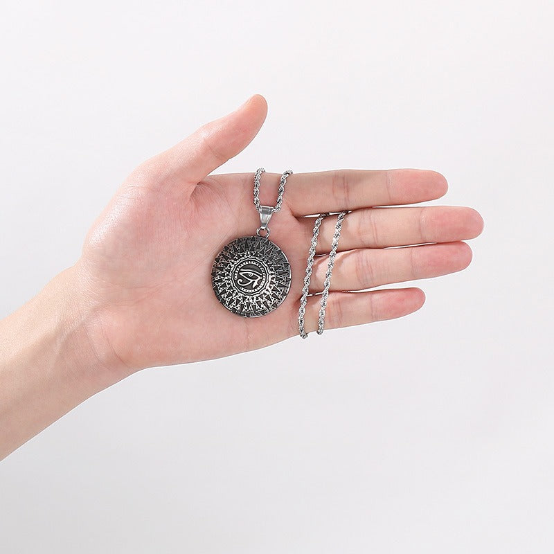 Kemstone Viking Compass Necklace – Titanium Steel Evil Eye Amulet KP116383-MZOZ
