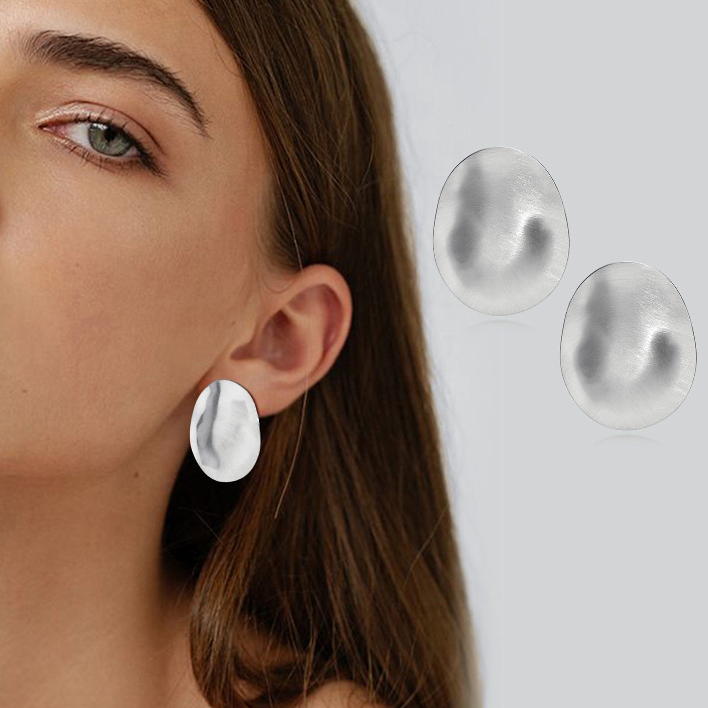 Brushed Stainless Steel Stud Earrings – Irregular Bold Design | Retro Power Form ES-399