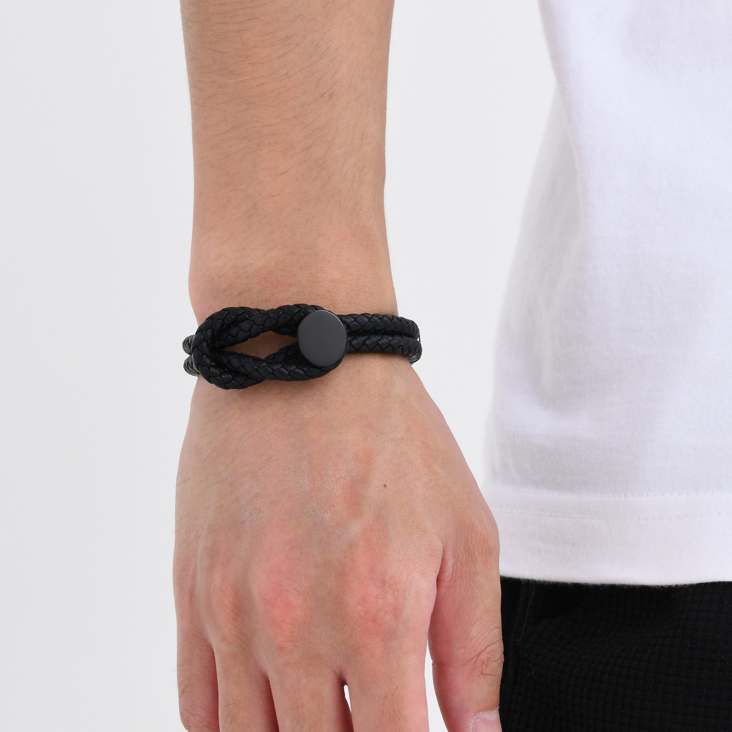 Kemstone Men’s Stainless Steel Leather Bracelet – Double-Layer Knot BL-712