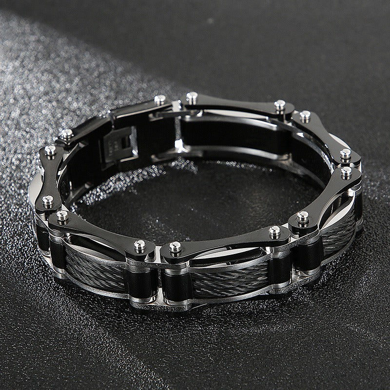 Kemstone Men's Titanium Steel Wire Rope Bracelet - Urban Cycling Inspired Design, Adjustable Cuff for Casual & Outdoor Style KB139387-KFC