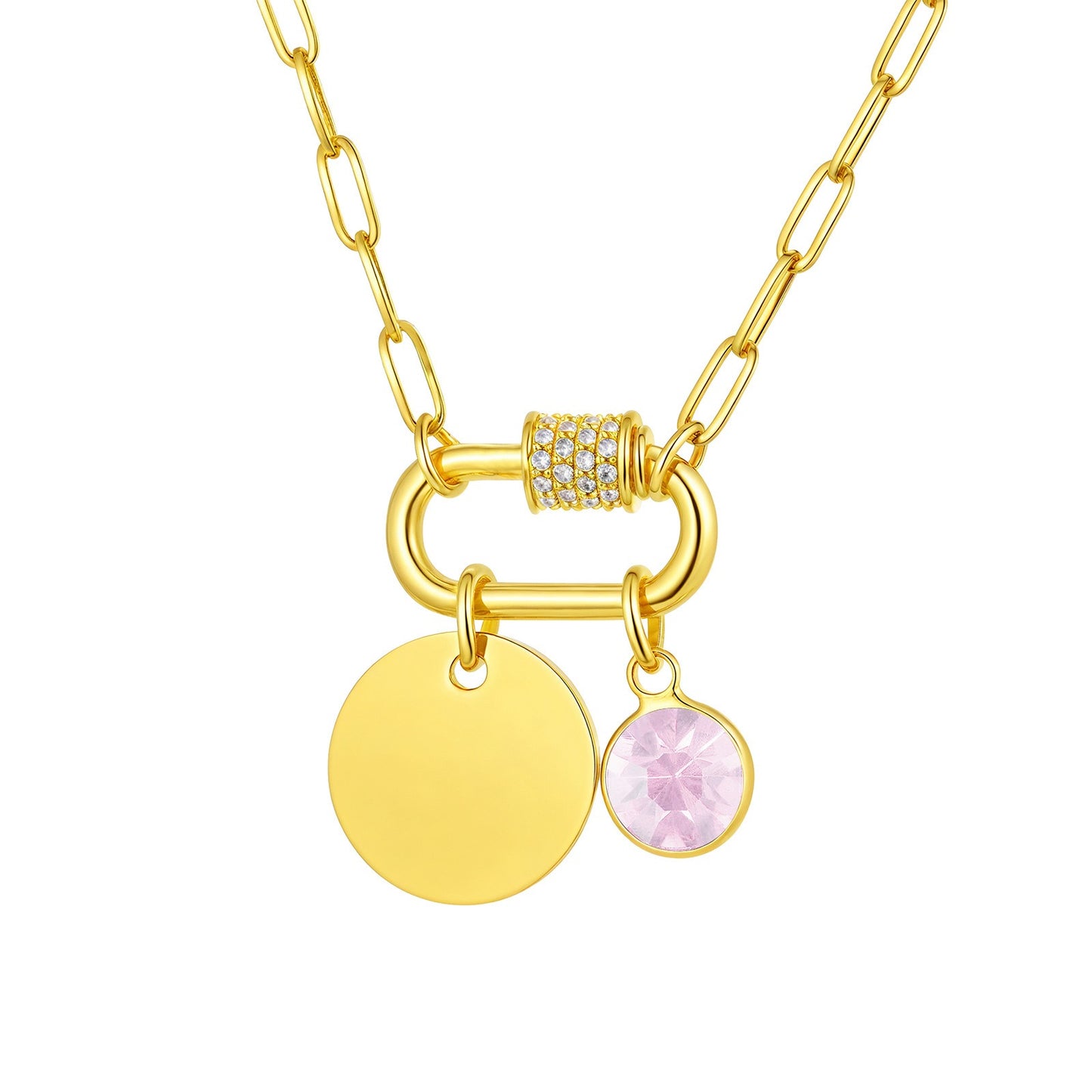 Cadena de eslabones cuadrados de acero inoxidable Kemstone con colgante de piedra de nacimiento del zodíaco - Collar minimalista dorado para mujer NC-2181