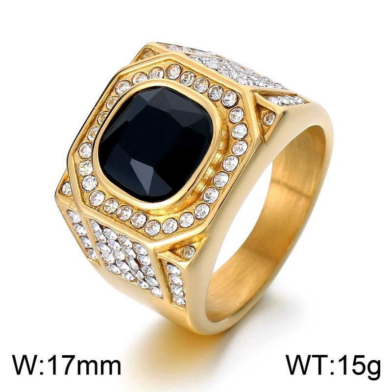 Kemstone Octagon Titanium Steel Hip-Hop Ring – Full-Cut Zircon Streetwear Band for Men KR110150