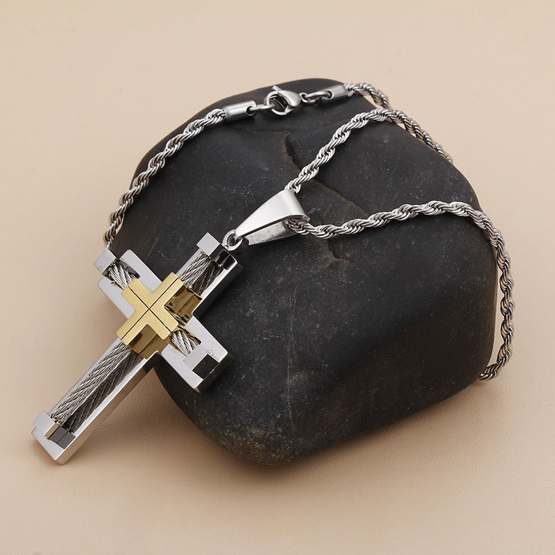 Collar con colgante de cruz de acero inoxidable y titanio minimalista moderno Kemstone para hombre - Joyería unisex duradera y de uso diario KP55886-K
