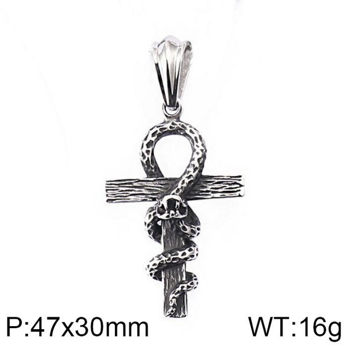 Kemstone Men’s Snake Pendant Necklace – Stainless Steel Gothic Punk Amulet, Norse Dark Jewelry KP55376-BD