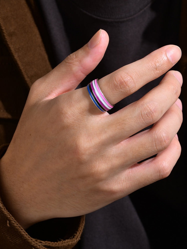 Anillo de cinta arcoíris Kemstone de 8 mm | Joya llamativa de acero de colores para uso diario y regalo PR-033