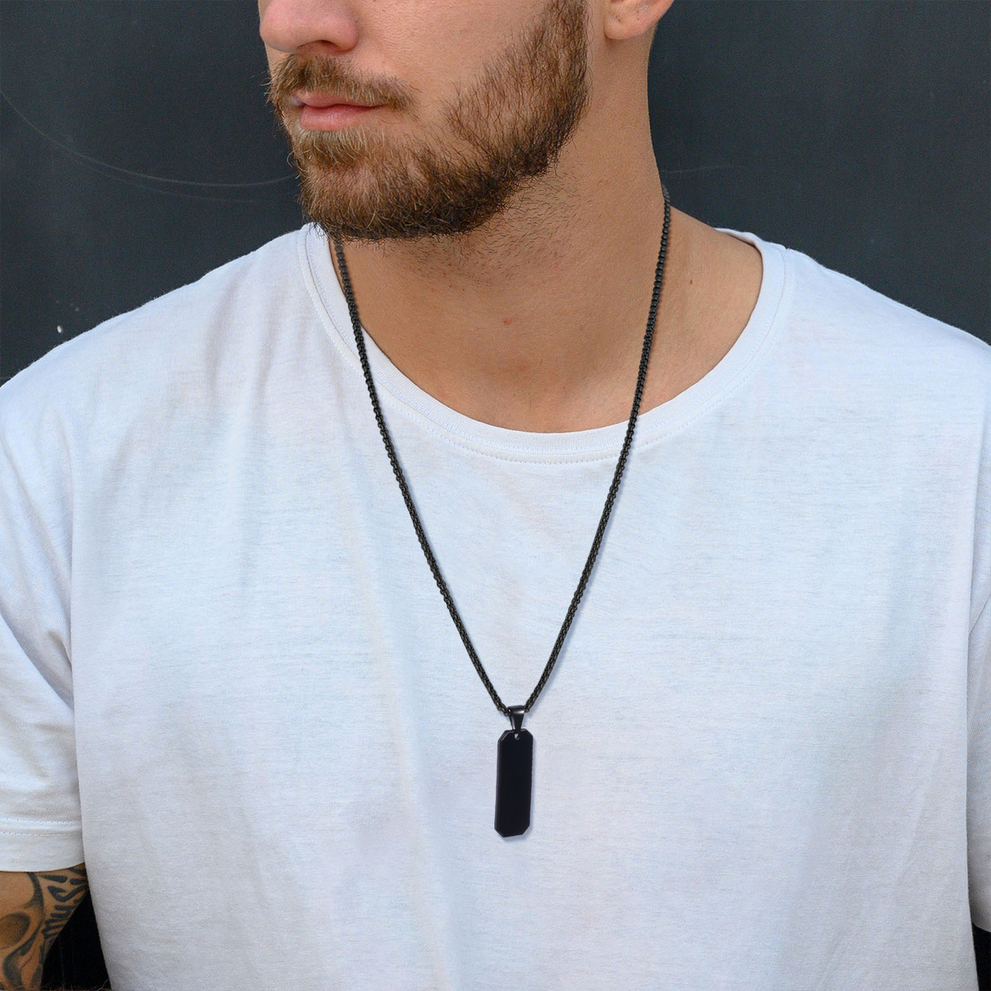 Kemstone Blank Tag Pendant Necklace – Stainless Steel Beveled Rectangle for Men PN-1822