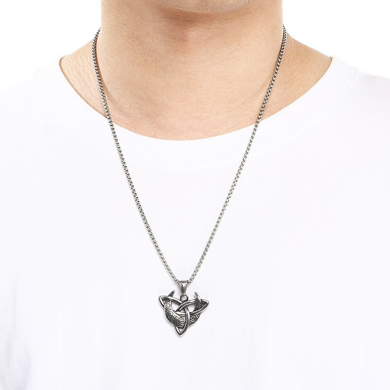 Kemstone Celtic Knot Pendant Necklace Titanium Steel Spiral Geometric Star Design for Men Silver KP117029-LU