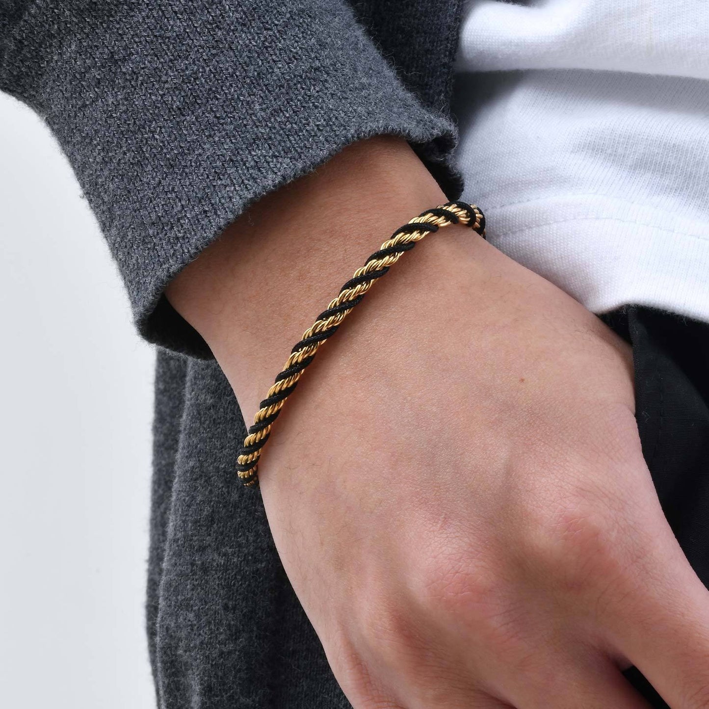 Kemstone Stainless Steel Rope Twist Bracelet Necklace – Men’s Jewelry BR-235