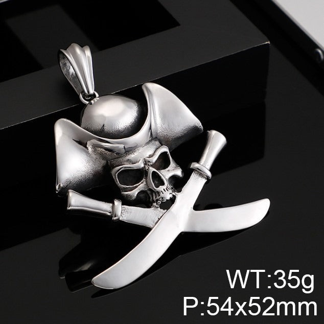 Kemstone Pirate Skull Pendant for Men – Punk Rock Sparrow & Anchor Necklace in Vintage Stainless Steel KP79431-BD