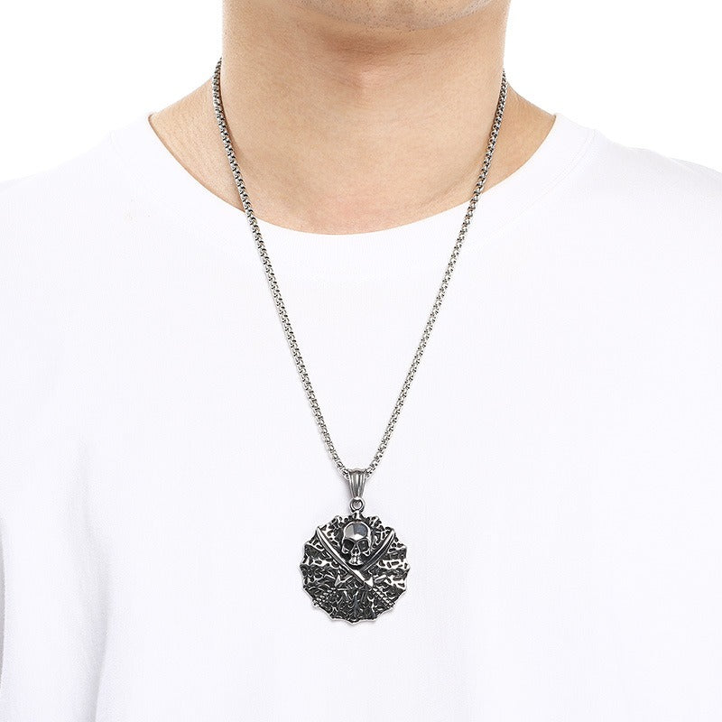 Kemstone Skull Pendant Necklace Stainless Steel Biker Mechanical Engine Design for Men KP117023-LU