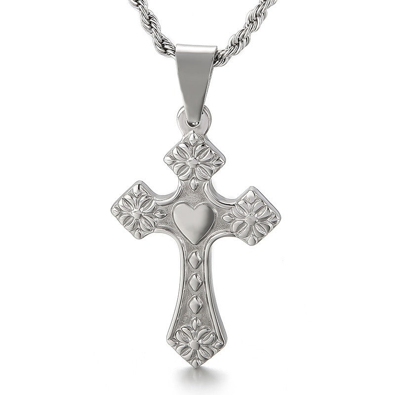 Kemstone Twisted Cross Pendant – Retro Titanium Steel Necklace for Men KP81525-K