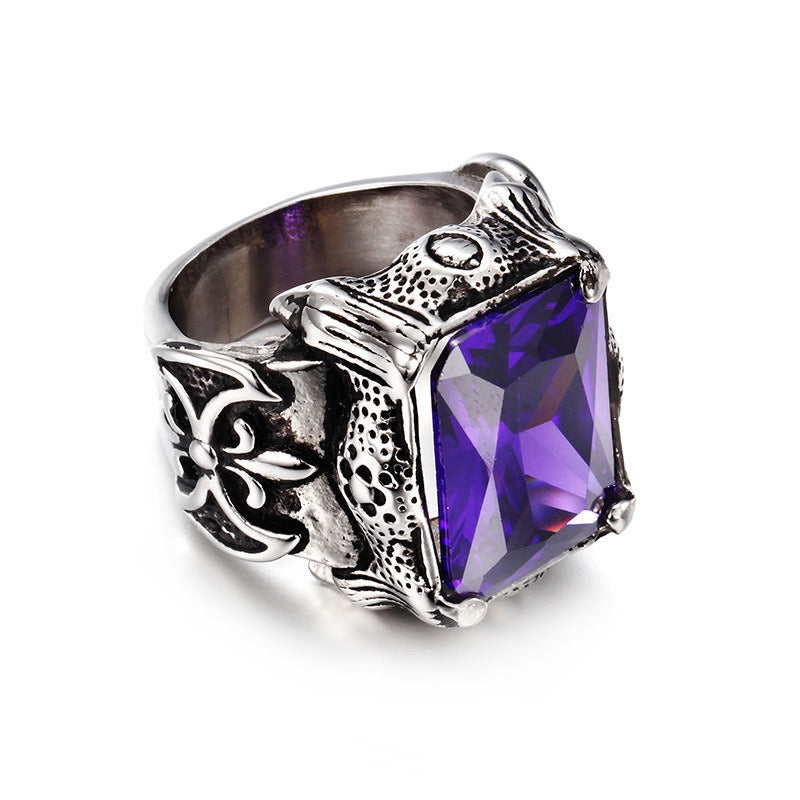 Anillo Kemstone de acero y titanio, estilo gótico punk vintage con cristales para hombre KR39427