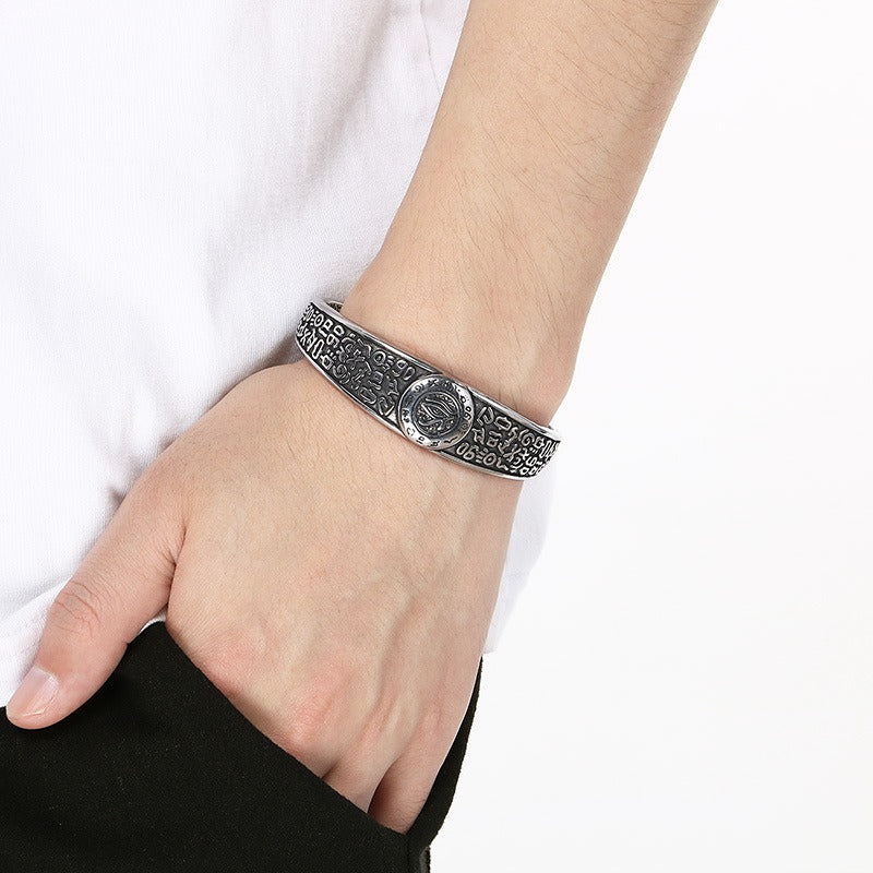 Kemstone Titanium Steel Gothic Open Cuff Bracelet for Men Vintage Motif Bangle KB209308-LU