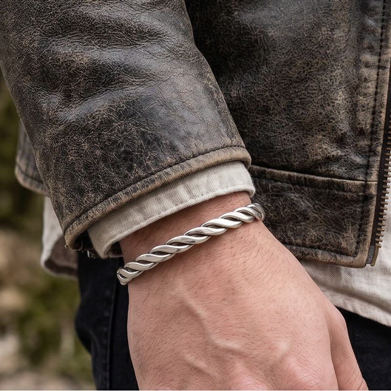 Kemstone Titanium Steel Twisted Cuff Bracelet for Men Vintage Open Design KB214264-LU
