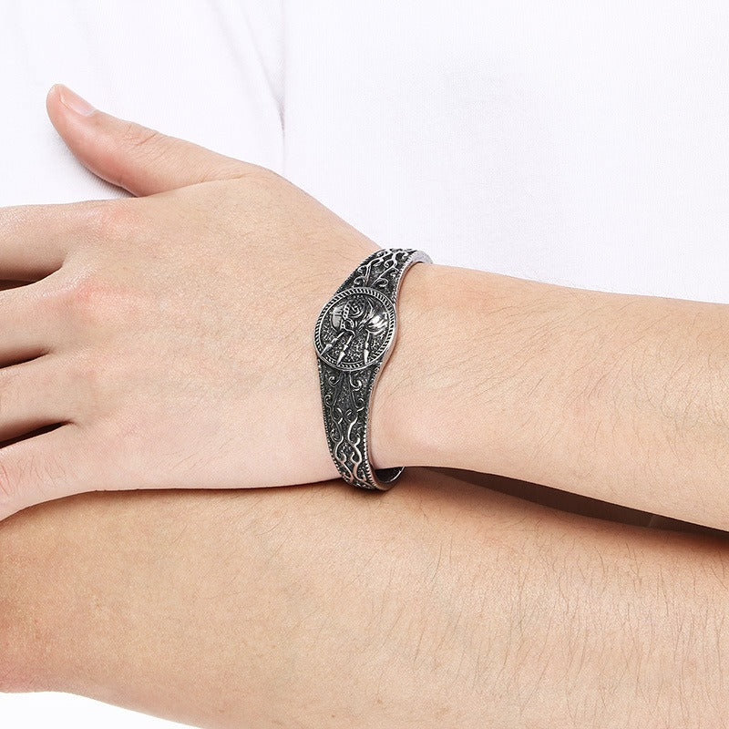 Kemstone Viking Celtic Titanium Steel Cuff Bracelet for Men Vintage Helmet Open Bangle KB209309-LU