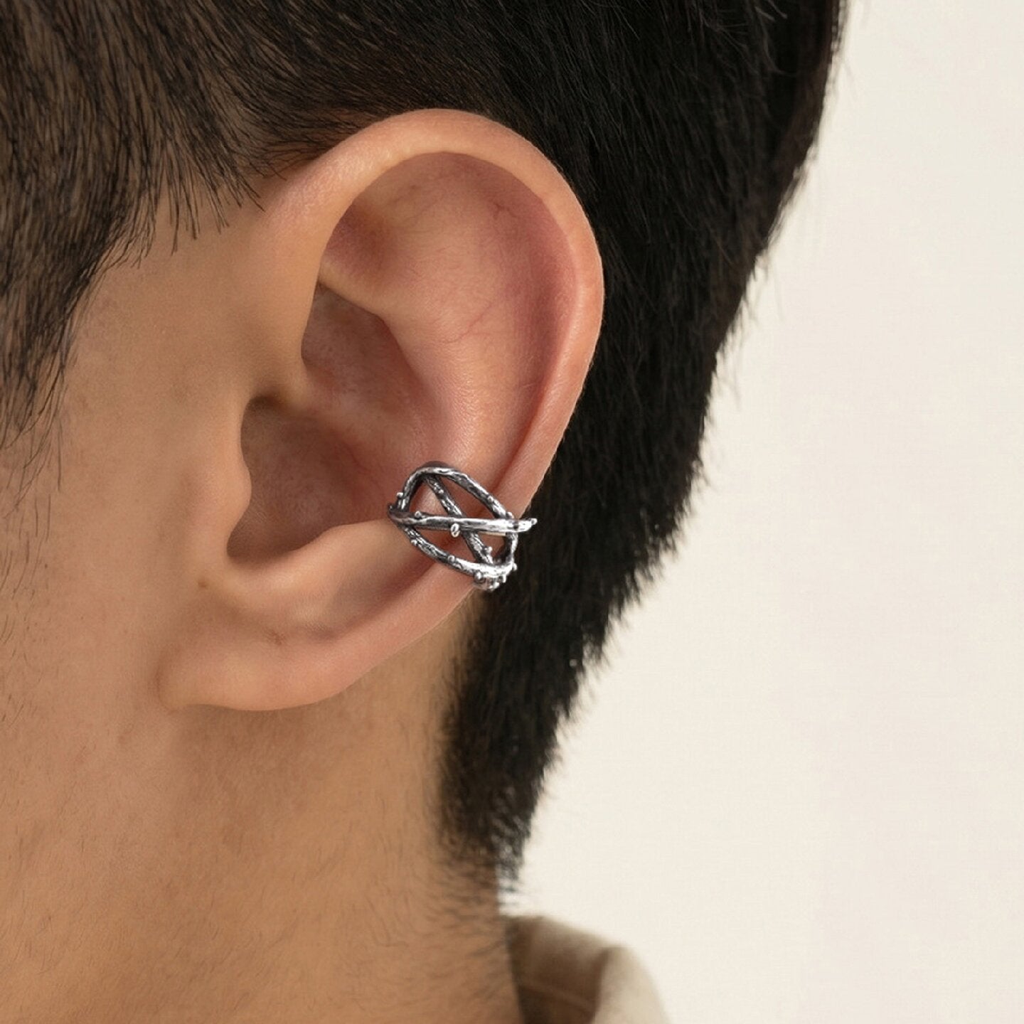Kemstone Stainless Steel Thorn Ear Cuff for Men Dark Streetwear Style EC-011