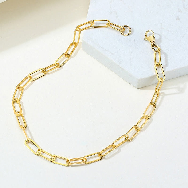Collar de cadena de eslabones planos de acero inoxidable Kemstone - 6,5 mm, plata elegante para mujer NC-558