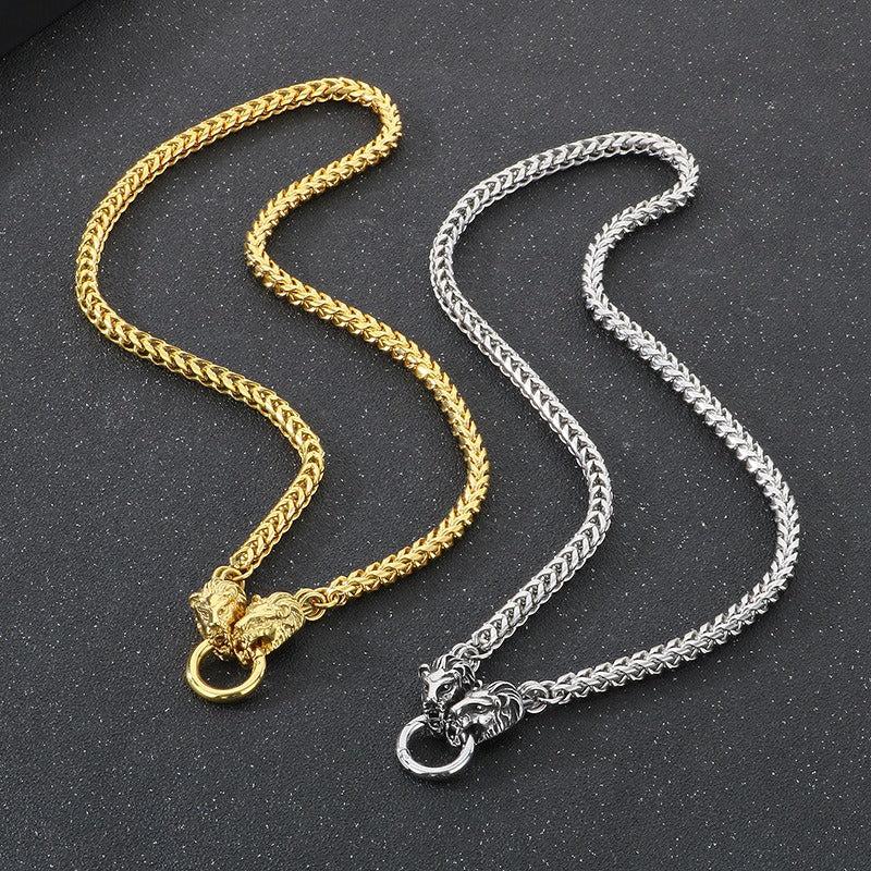 Kemstone Dragon & Skull Clasp Chain Necklace β 6mm Stainless Steel Viking Punk Style KN290995-Z