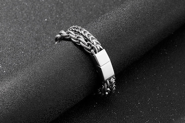 Kemstone Double Layer Chain Bracelet – 13mm Stainless Steel Punk Biker Jewelry for Men | KB91534-BD