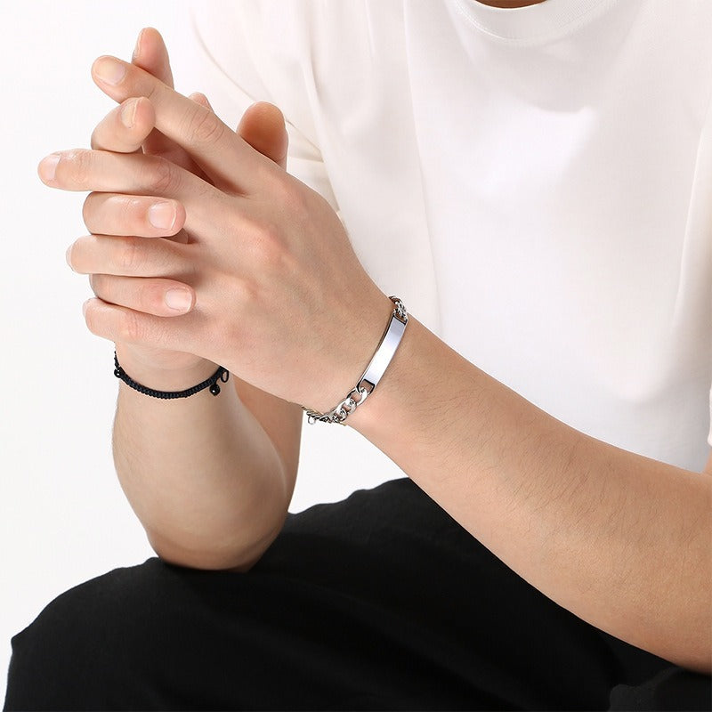 Kemstone ID Bracelet for Men Titanium Steel Cuban Chain Curved Bar KB212145-KFC