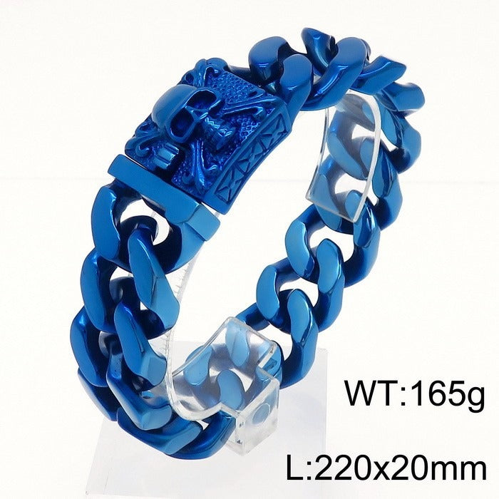 Kemstone Titanium Steel Skull Cuban Chain Bracelet – Bold Streetwear Men’s Accessory KB69725-BD