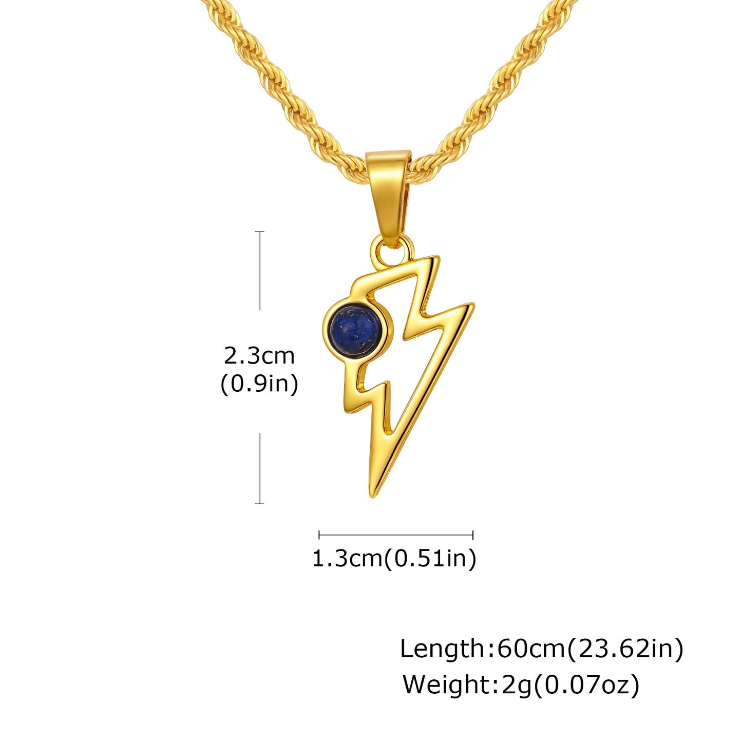 Kemstone Men’s Stainless Steel Lightning Pendant Necklace – Natural Stone Jewelry PN-2202