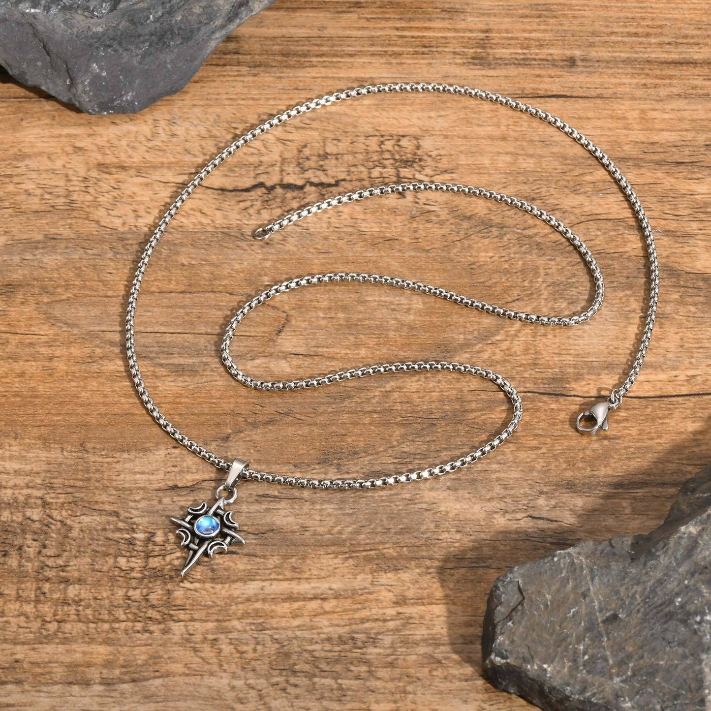 Kemstone Celtic Stainless Steel Moonstone Hoop Earring for Men – Gothic Star & Triquetra Drop Design 769