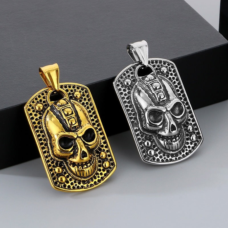 Kemstone Demon Eye Skull Pendant – Gothic Titanium Steel Necklace for Men, Dark Streetwear & Halloween Style KP130524-TGX