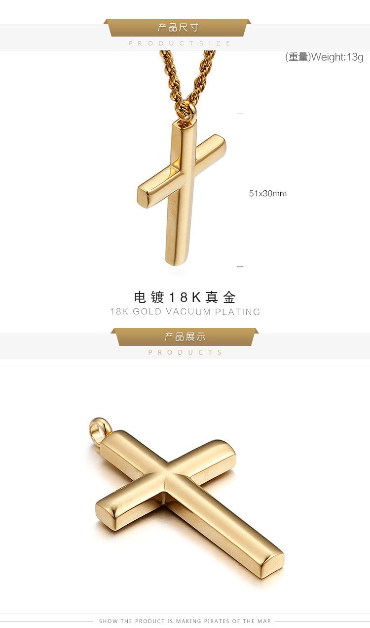 Kemstone Classic Titanium Steel Cross Necklace – Polished Pendant for Couples KP55901-BD