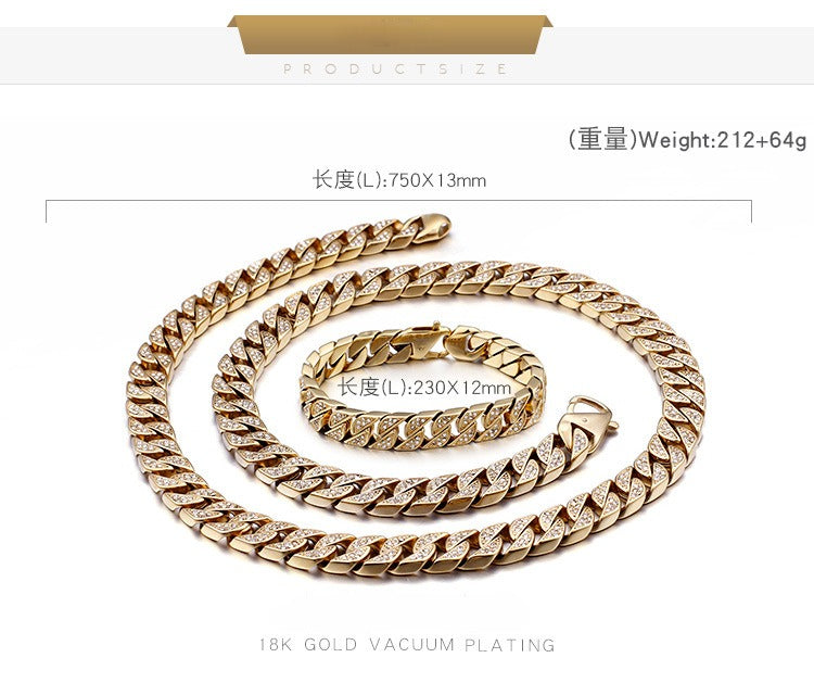 Kemstone Bold Cuban Link Chain - Stainless Steel Hiphop Necklace with Full-Cut Sparkling Stones KS102416-BD