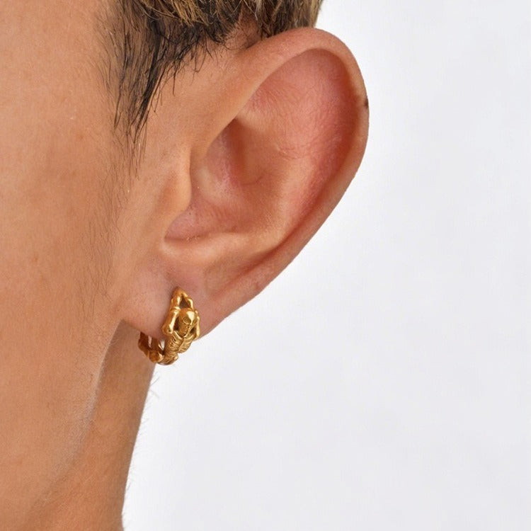 Kemstone Skull Huggie Earrings Stainless Steel Small Hoops for Men & Women EH-750