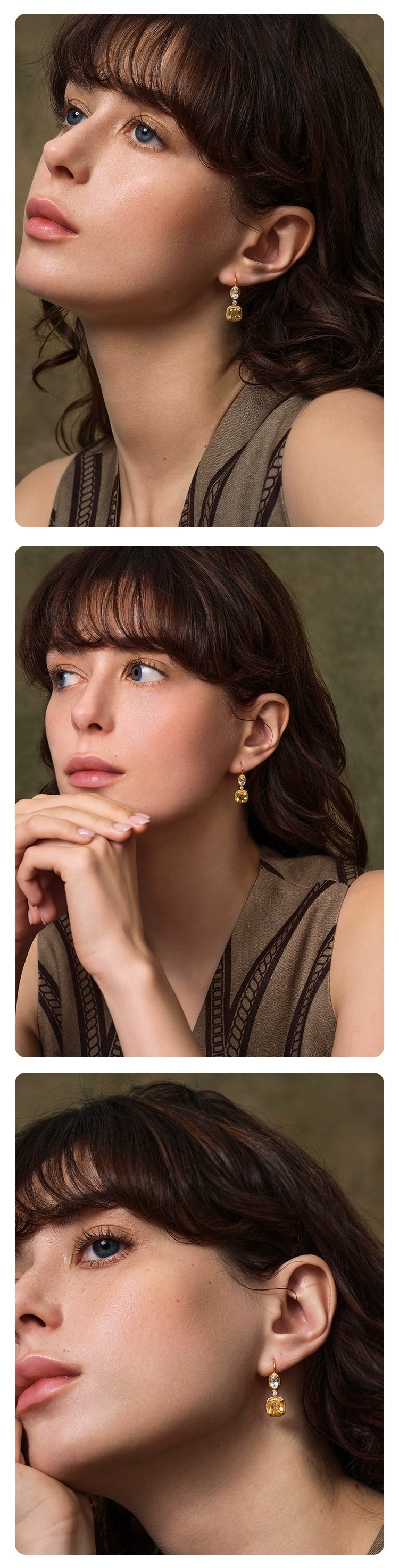 Pendientes colgantes de topacio y citrino estilo vintage Kemstone | Plata de ley 925 bañada en oro RSY-E350
