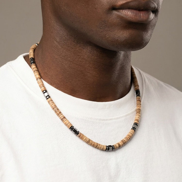 Kemstone Disc Bead Necklace for Men Geometric Accents NC3016
