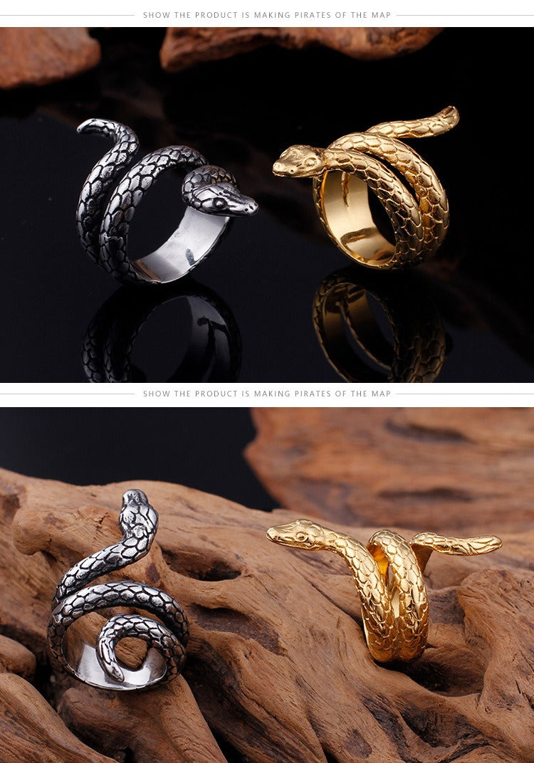 Kemstone Vintage Punk Cobra Titanium Steel Ring β Handcrafted Snake Design KR52350-K