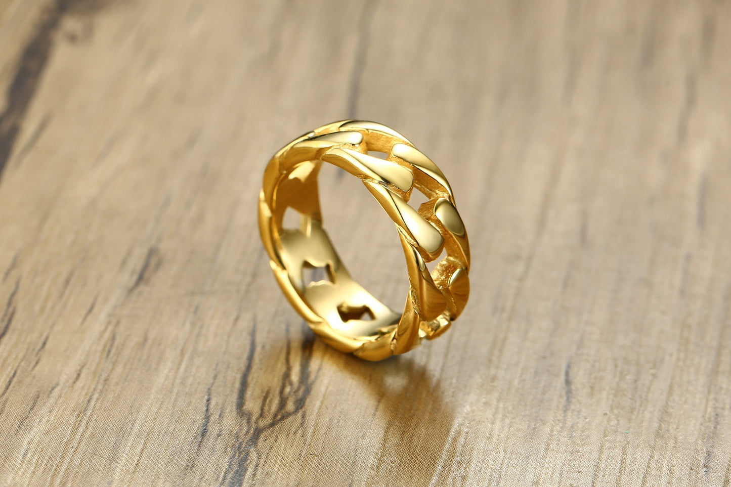 Kemstone Cuban Chain Link Ring – Bold Stainless Steel Biker Band for Men R495