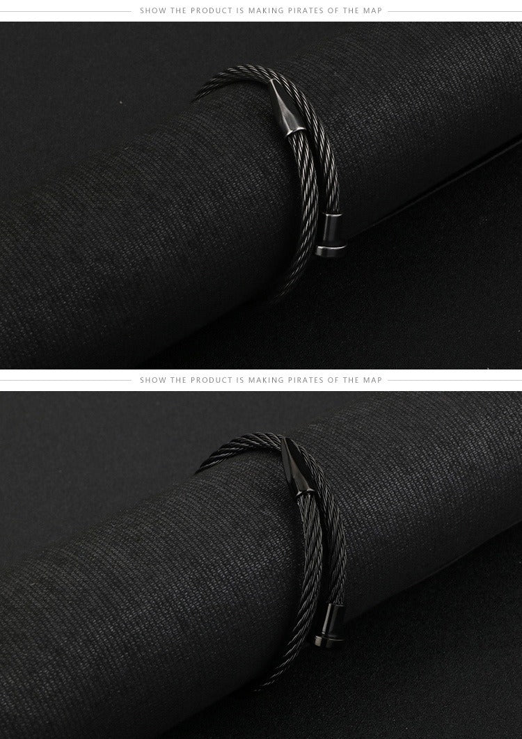Kemstone Men’s Nail Cable Cuff Bracelet – Stainless Steel Industrial Punk Wristband KB110358-K