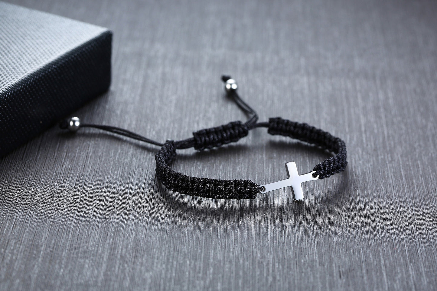 Kemstone Adjustable Ankh Cross Bracelet – Titanium Steel & Red Black Nylon Rope Men & Women BR525