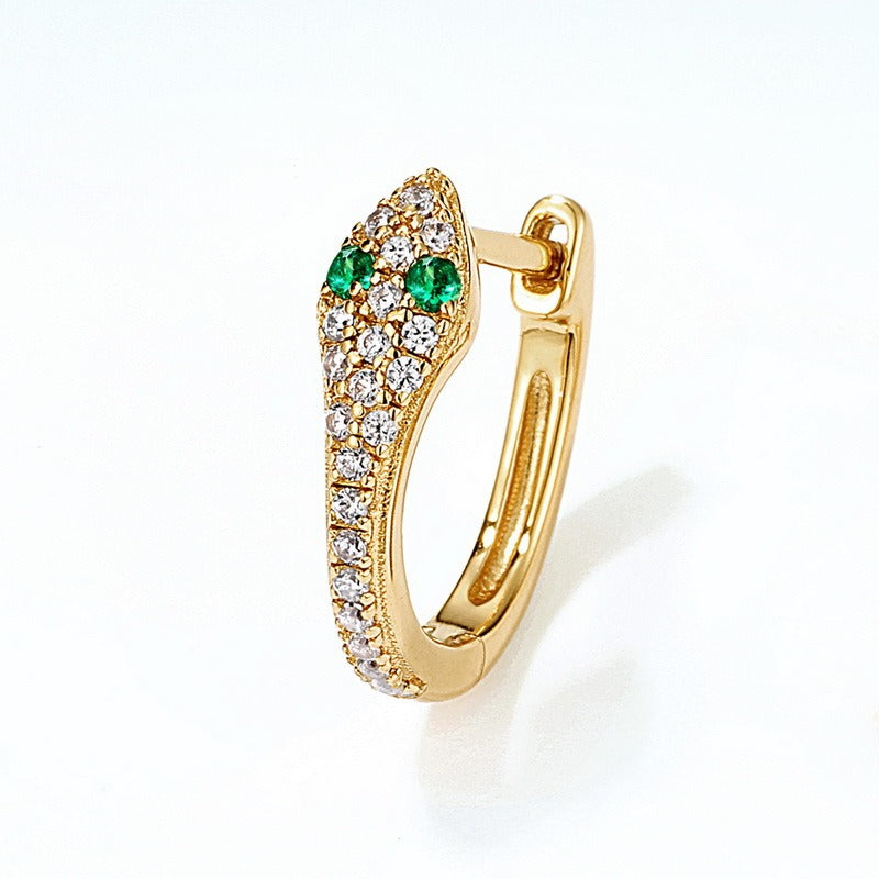 Pendientes de aro con diseño de serpiente, hechos a mano por Kemstone - Plata S925 con nanocircón verde y baño de oro de 9 quilates