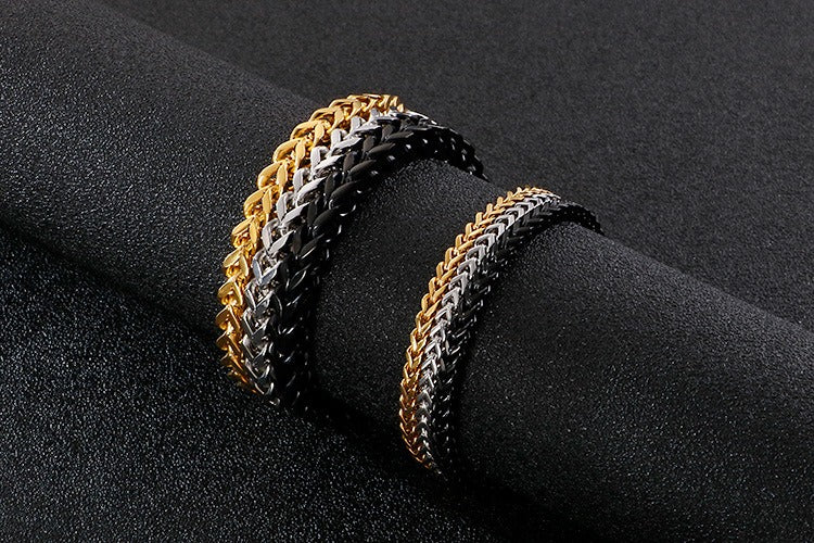 Kemstone Men’s Curb Chain Bracelet – Reversible Stainless Steel Streetwear in Gold, Silver, Black | KB129855-Z
