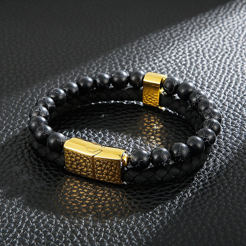 Bracciale da uomo in acciaio inossidabile Kemstone con croce in pelle e pietra turchese KB136651
