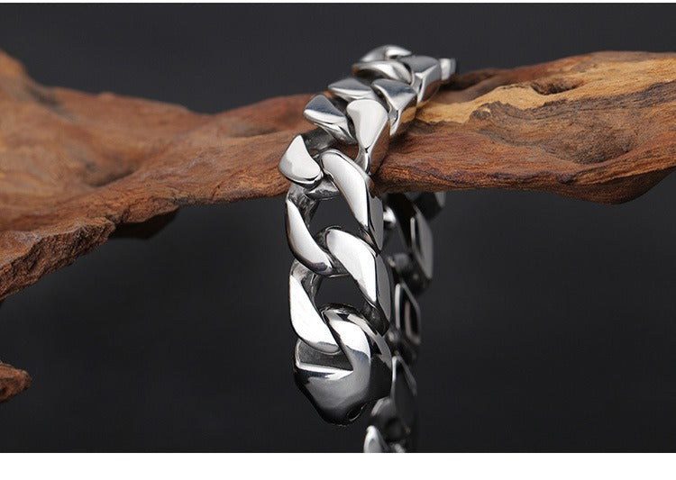 Kemstone Men’s Stainless Steel Cuban Chain Bracelet – 21cm Street Style Gothic Power Link KB27123-D