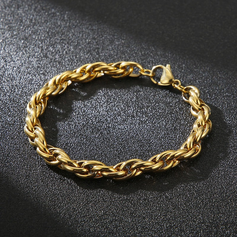 Kemstone Double-Clasp Adjustable Bracelet - Minimalist Stainless Steel Chain for Men's Daily Style KB107527-Z