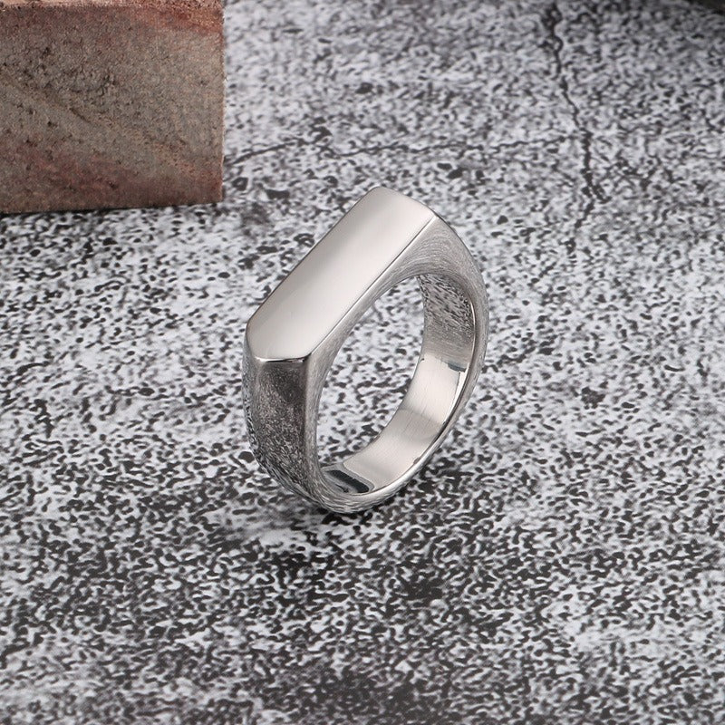 Kemstone Geometric Titanium Steel Ring – Matte Urban Streetwear Band for Men | Gothic Hip-Hop Style KR86567-KHX