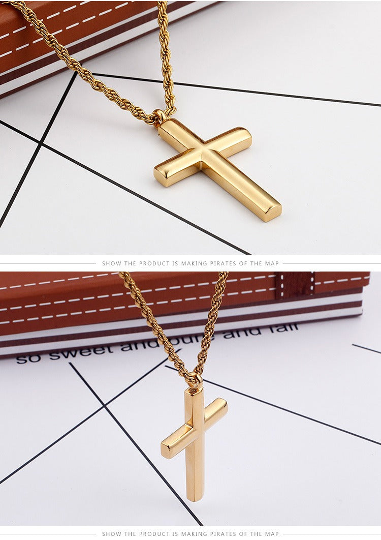 Kemstone Classic Titanium Steel Cross Necklace – Polished Pendant for Couples KP55901-BD