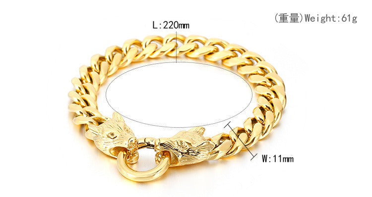 Set di catene in acciaio da uomo Kemstone - Bracciale e collana con testa di lupo per stile punk KB133023