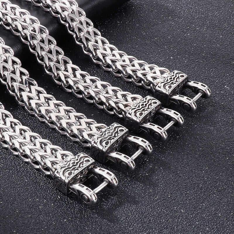 Bracciale Kemstone in acciaio al titanio con testa di aquila e lupo - Catena reversibile, design punk per uomo KB179515